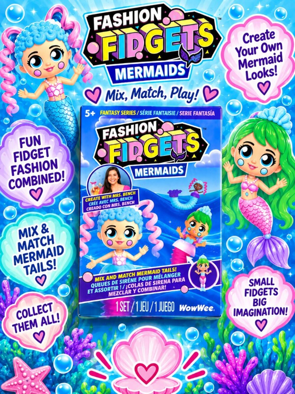 Fashion Fidgets Mermaids Mix & Match Toy — Pink & Green